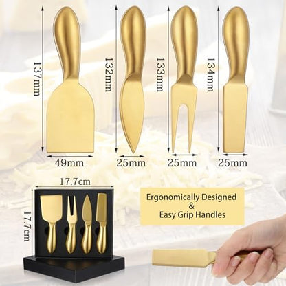 Funnymoom 4 Pcs Gold Cheese Knives Set, Stainless Steel Cheese Tools