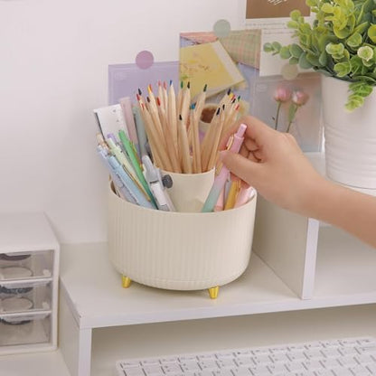 SKYDUE 360 Rotating Plastic Desk Pen Organizer with 5 Slots