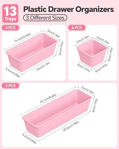 Canfanni 13 Pack Plastic Drawer Organizers Set, 3 Sizes Desk Drawer