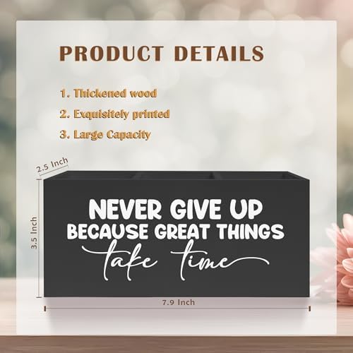 Inspirational Quotes Pencil Pen Holder for Desk, Never Give Up Because