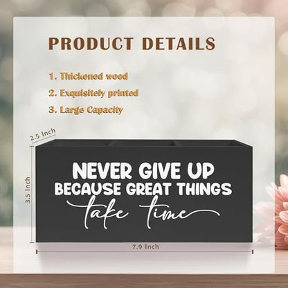 Inspirational Quotes Pencil Pen Holder for Desk, Never Give Up Because