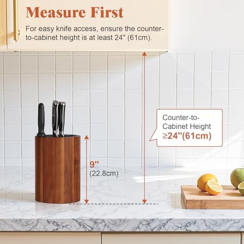 Universal Knife Block Without Knives, Acacia Wood Round Knife Holder