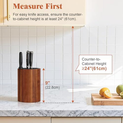 Universal Knife Block Without Knives, Acacia Wood Round Knife Holder