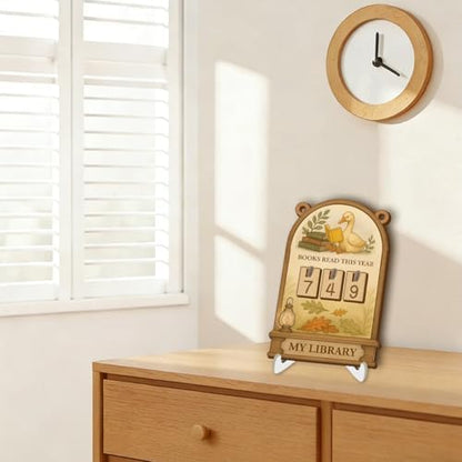 Silly Goose Books Read This Year Counter, Wooden Reading Tracker Sign