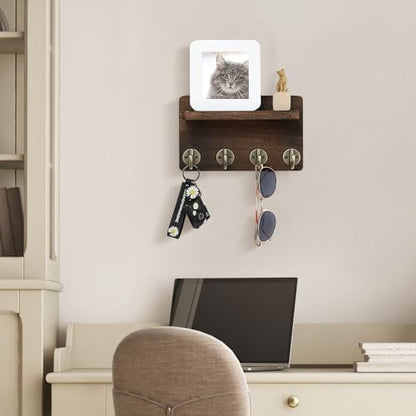 Nekon Key Holder Wall Mount, 8.5 Inch Wall Shelf, Brown