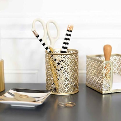 BLU MONACO Gold Pen Holder for Desk - Gold Pen & Pencil Cup - Brush