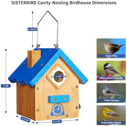 SISTERBIRD Birdhouses for Outdoors, Blue Hanging Wren House, Warming