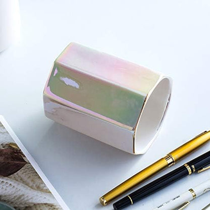 Ceramic Desk Iridescent Pen Holder Stand Cute Pencil Cup Pot Desk