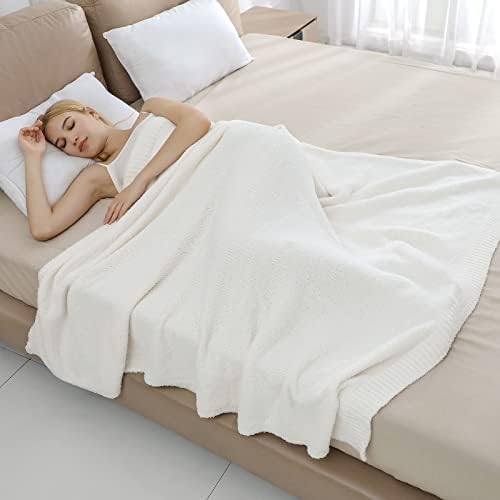 bearberry Knit Throw Blanket 50x60 Cream Super Soft Plush for Couch