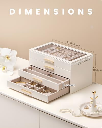 Lolalet Jewelry Box Organizer, 4-Layer Jewelry Storage Case -Beige