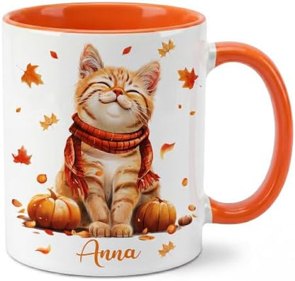 Hyturtle Personalized Cute Fall Cat Mug - Cute Cat Gift For Women