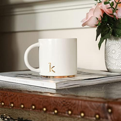 COLLECTIVE HOME Ceramic Coffee Mug, 15 oz Monogram Cup with Gift