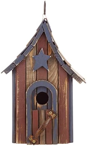 Glitzhome Hanging Birdhouse for Outside, Rustic Patriotic USA Wooden