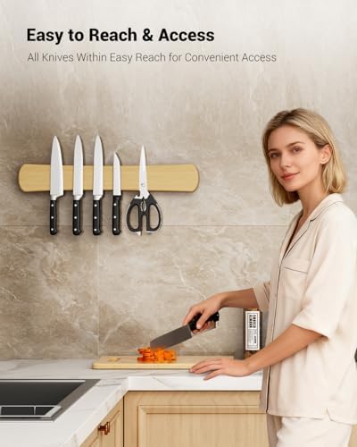 Magnetic Knife Holder, 12 Inch Bamboo Wood Knife Strip for Wall or