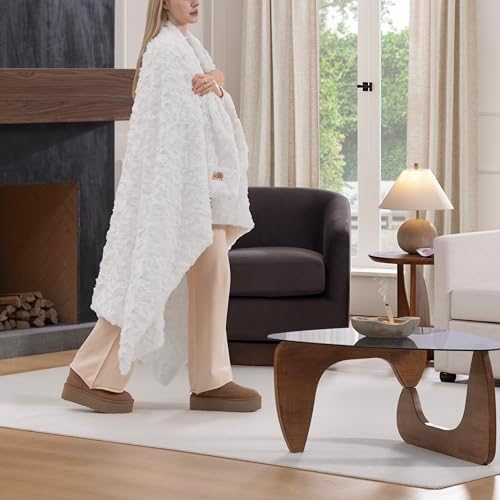 UGG Adalee Throw Blanket for Couch, Faux Fur Blanket, 50" x 70", White