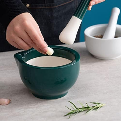 Grinder Herb Bowl Porcelain Mortar and Pestle Set, Dark Green Mortar