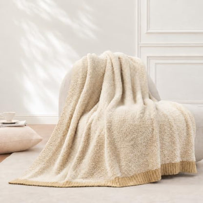 Amélie Home Faux Fur Throw Blanket, Heather Beige, 50"x60"