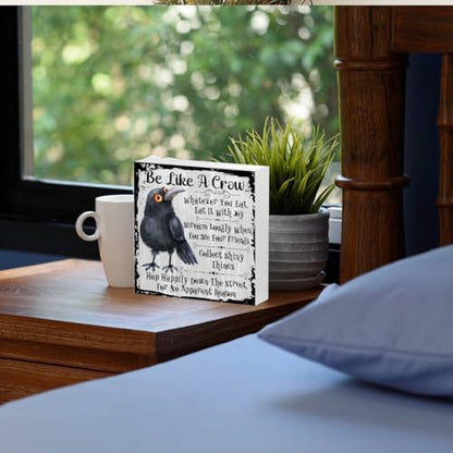 Funny Crow Wooden Box Sign, Inspirational Gifts for Women Men Coworker