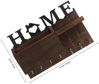 Wood Mail and Key Holder Wall Mounted Organizer with Multiple Hooks