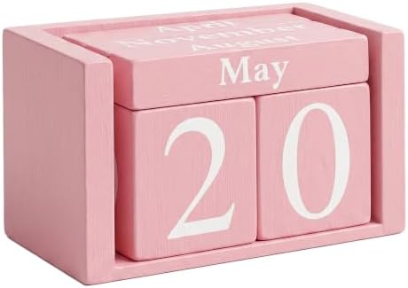 MICKYU Pink Wooden Perpetual Block Calendar