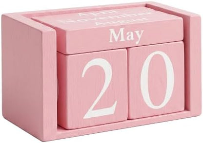 MICKYU Pink Wooden Perpetual Block Calendar