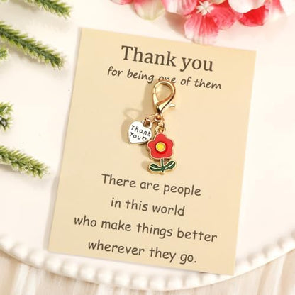 Thank You Keychain with Flower Appreciation Message Card Keycharm for