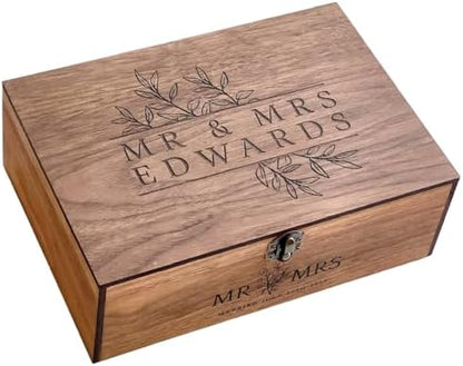 Personalized Wedding Card Box, Wooden Memory Keepsake Lock box with