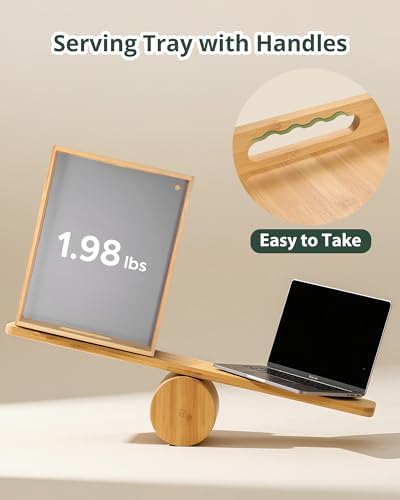 Bamboo Serving Tray, Breakfast in Bed Tray with Removable Silicone