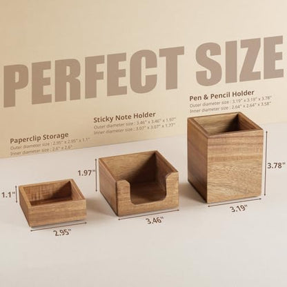 Desk Organizer Set of 3 - Acacia Wood Office Desk Accessories - Desk