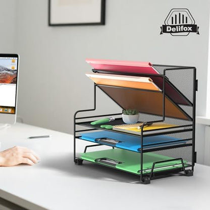 Desk File Organizer, 3-Tier Letter Tray Paper Organizer and 2-Pocket