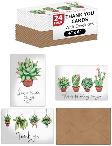 Pro Supply Global 24 Count of 4x6 Pre-Folded Succulent Thank You Cards