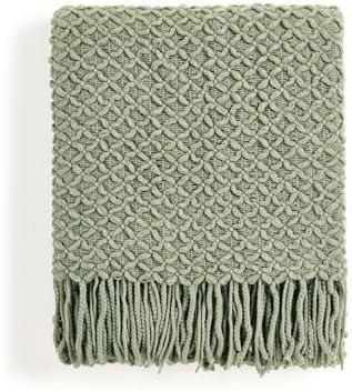 CREVENT Farmhouse Boho Knitted Throw Blanket for Couch Sofa Chair Bed