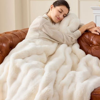 IFNOW Soft Fluffy Faux Fur Throw Blanket for Couch, 50" x60, Cream