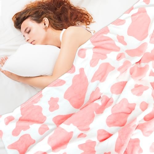 Pink Cow Throw Blanket Gifts for Women Girls Teen, Soft Plush Fleece