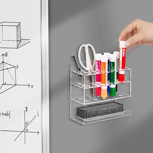 Dry Erase Marker Holder, Wall Mounted Acrylic Marker Holder with 10