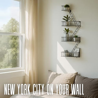 Fire Escape Shelf, 3.5 Tier Floating Ladder Shelf for Wall Decor &