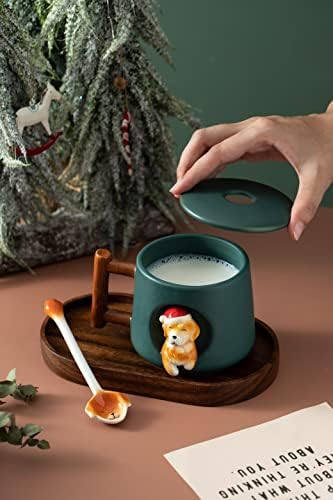 DIHOclub Ceramic Coffee Mug with Lid and Matching Spoon,Novelty 3D