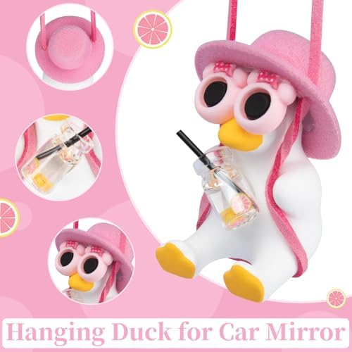 Swinging Duck Car Hanging Ornament, Pink Car Rear View Mirror