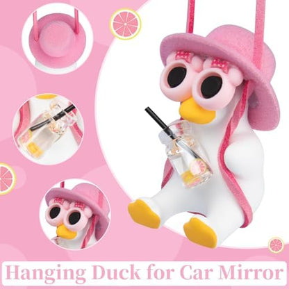 Swinging Duck Car Hanging Ornament, Pink Car Rear View Mirror