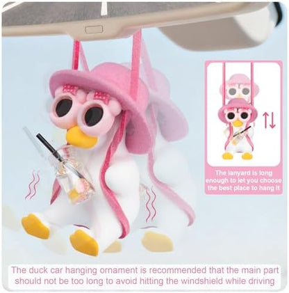 Swinging Duck Car Hanging Ornament, Pink Car Rear View Mirror