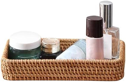 8in Rattan Bathroom Vanity Tray, Small Basket for Countertop Toilet