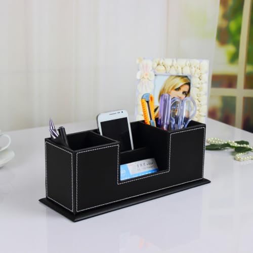 Multifunction Leather Double Pen Holder Desk Organizer with 4