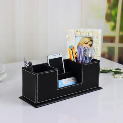 Multifunction Leather Double Pen Holder Desk Organizer with 4