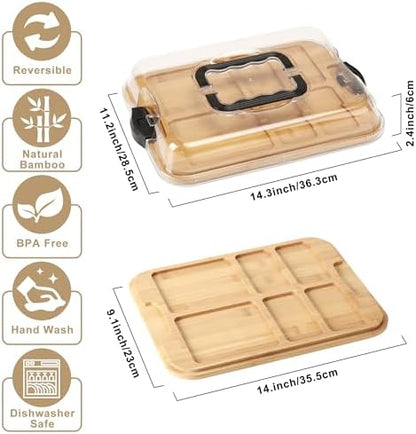 Charcuterie Board with Clear Lid, Double-Sided Bamboo Cheese Board