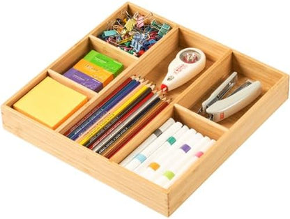 Umilife Bamboo Desk Drawer Organizer, Wood Office Junk Tray, 12"x12"