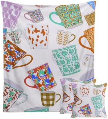 Throw Blanket with Pillow Cover Set of 2 Floral Ceramic Mugs Blankets