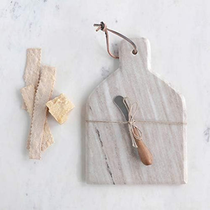 Creative Co-Op Marble Cheese and Cutting Board with Handle, Leather