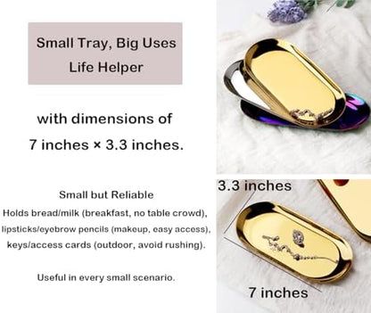 Stainless Steel Decorative Tray, Set of 2, 7 Inch Long, Jewelry Dish