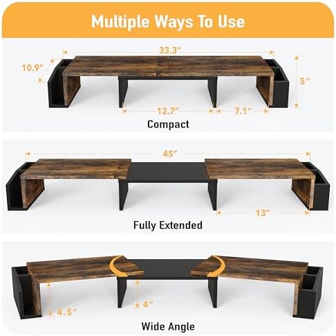 Simple Houseware Desk Dual Monitor Stand Riser with Drawer, Rustic