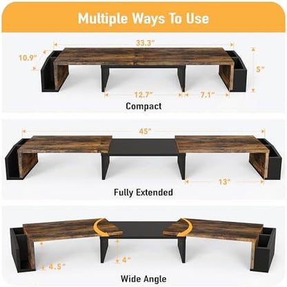 Simple Houseware Desk Dual Monitor Stand Riser with Drawer, Rustic